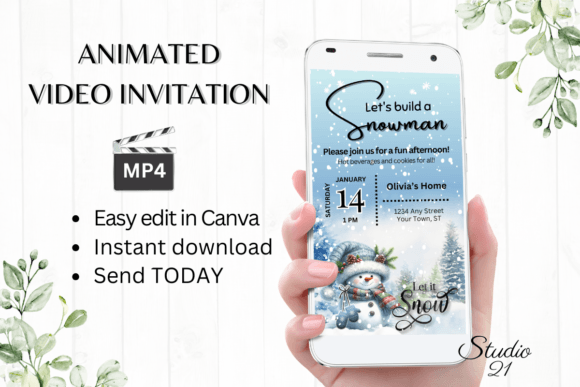 Animated Let's Build a Snowman Invite: A Modern Design Asset