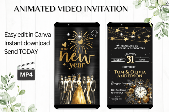 Animated New Years Party Invititation: Instant Digital Style