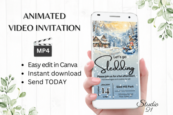 Let's Go Sledding Invitation: A Dynamic Digital Design Template