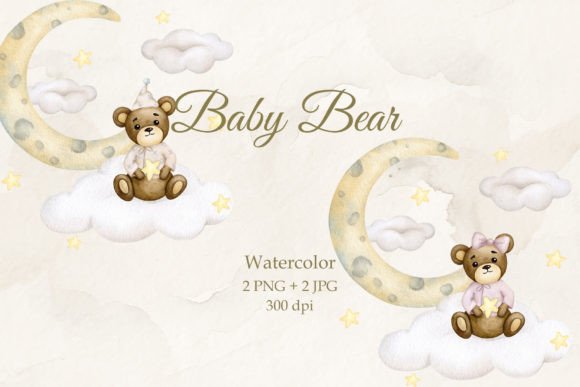 Watercolor Teddy Bear Illustrations for Modern Design