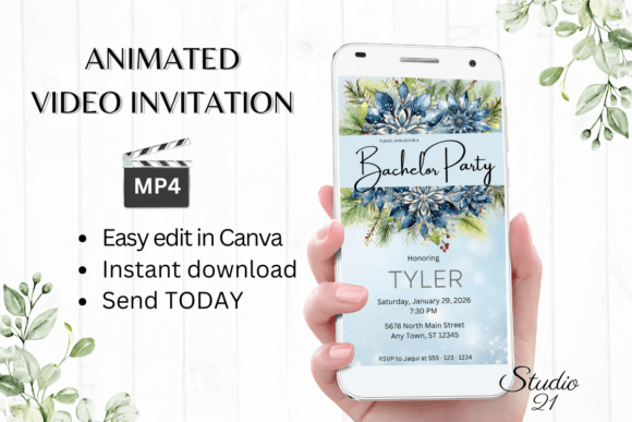 Winter Bachelor Party Invite W5256: Digital Design & Instant Delivery