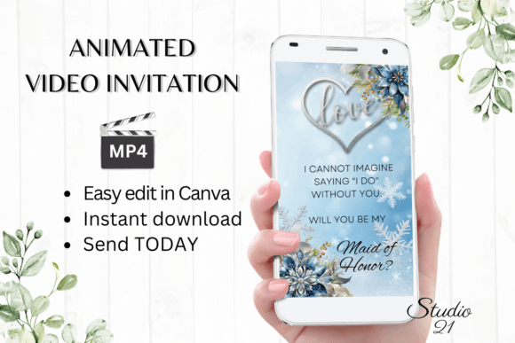 Winter Maid of Honor Proposal W3250MH: A Digital Invitation Template